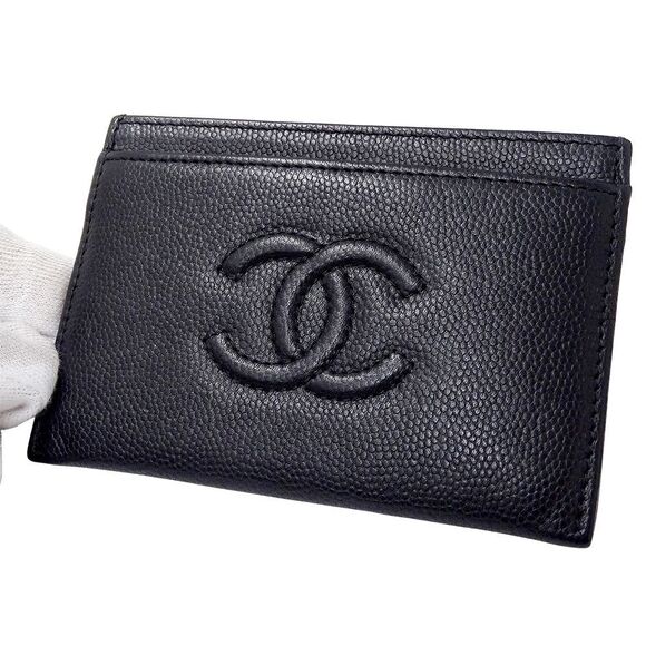 Chanel Card Case Wo Men's Caviar Skin Black Business Card Holder Commuter - Picture 7 of 9